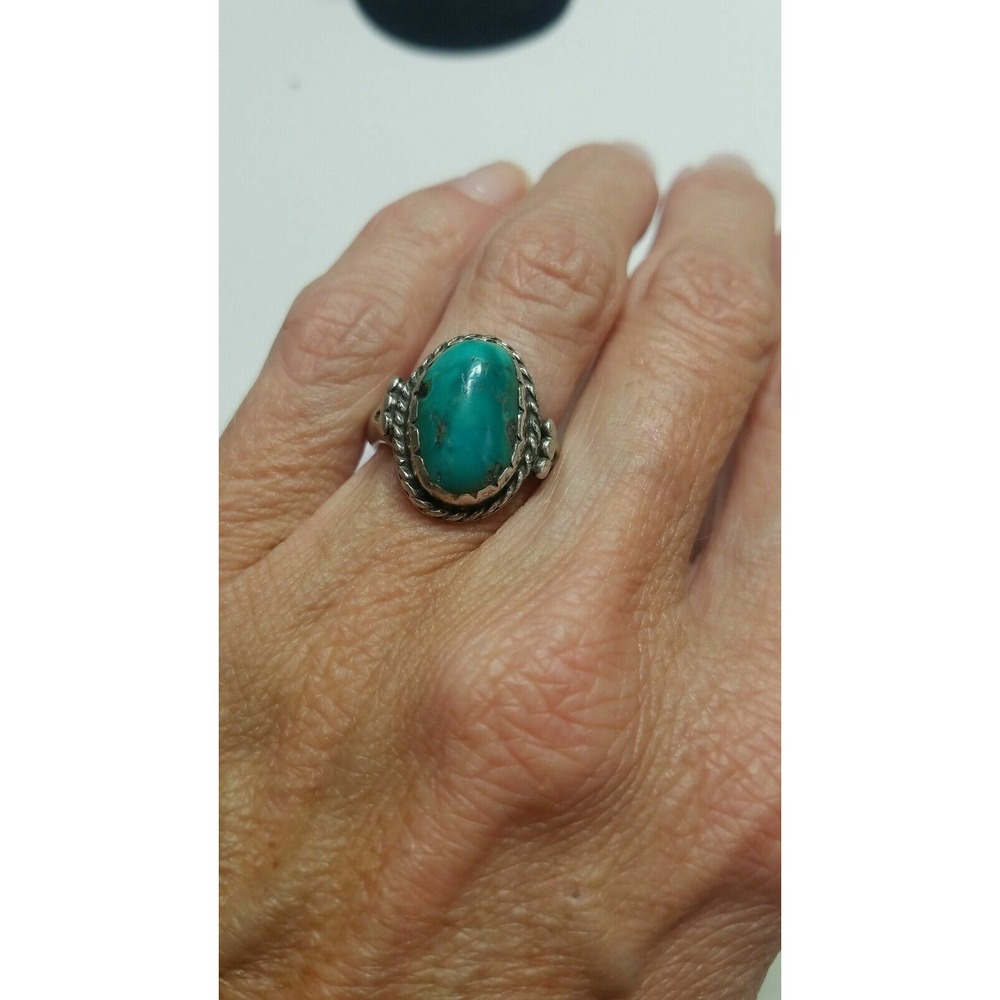 Vintage Large Womens Sterling Silver & Turquoise Ring Sz 5 Southewestern